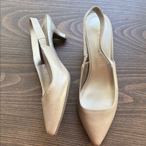 Anne Klein Metallic Nude/Gold Slingback Kitten Heels